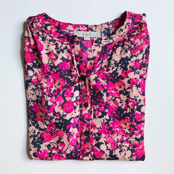 LOFT Tops - LOFT Pink Floral Long Sleeve Blouse